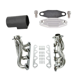 For 1987-1995 Ford F150 Bronco V8 Exhaust Header Manifold & Simulator Eliminator/Block Off Plate EGR valve delete Kit