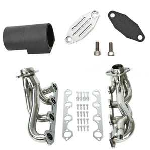 Exhaust Header Manifold & Simulator Eliminator/Block Off Plate EGR valve delete Kit For 1987-1995 5.8L Ford F150 Bronco V8