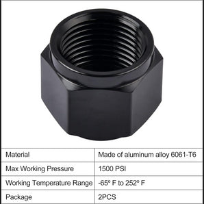 4/6/8 /10/12 Female AN Flare Fitting Cap 6AN 8AN 10AN Block Off Aluminum 2pcs