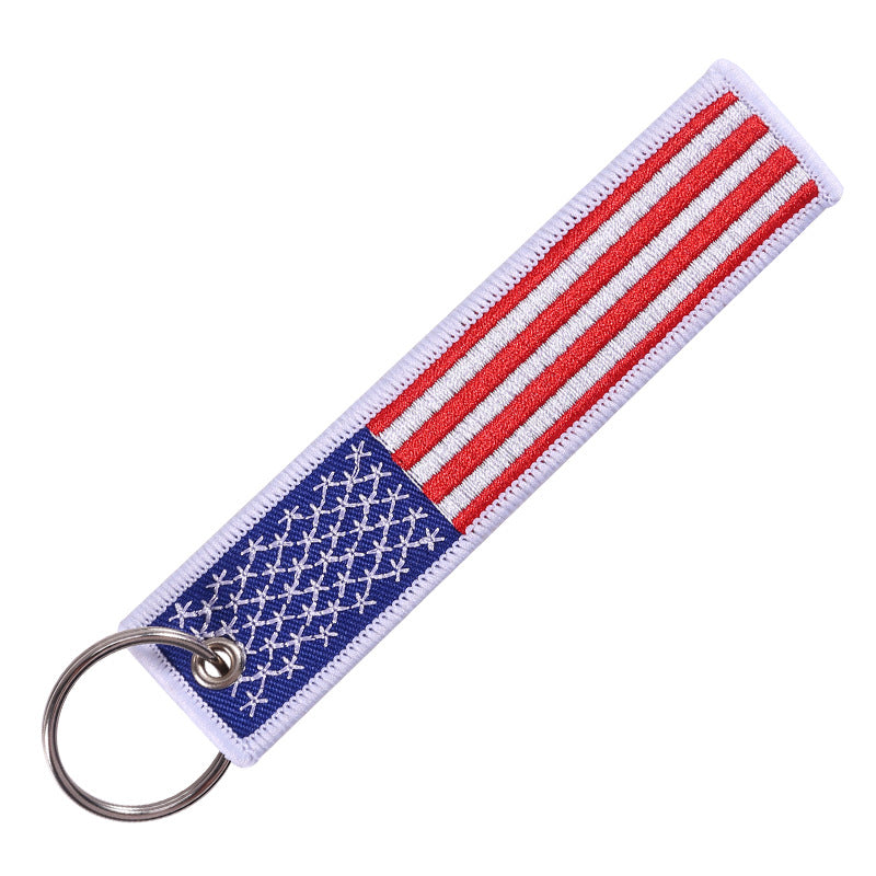 Patriotic Embroidered USA Flag Keychain - Premium Polyester with Iron Loop