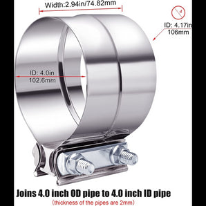 4" Inch Stainless Steel Lap Joint Exhaust Clamp Muffler Sleeve Coupler