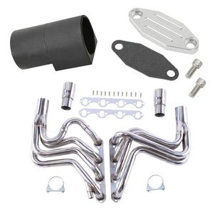 For 1987-1996 Ford 5.8L F150 F250 Bronco Short Header Manifold & EGR Block Off delete Kit